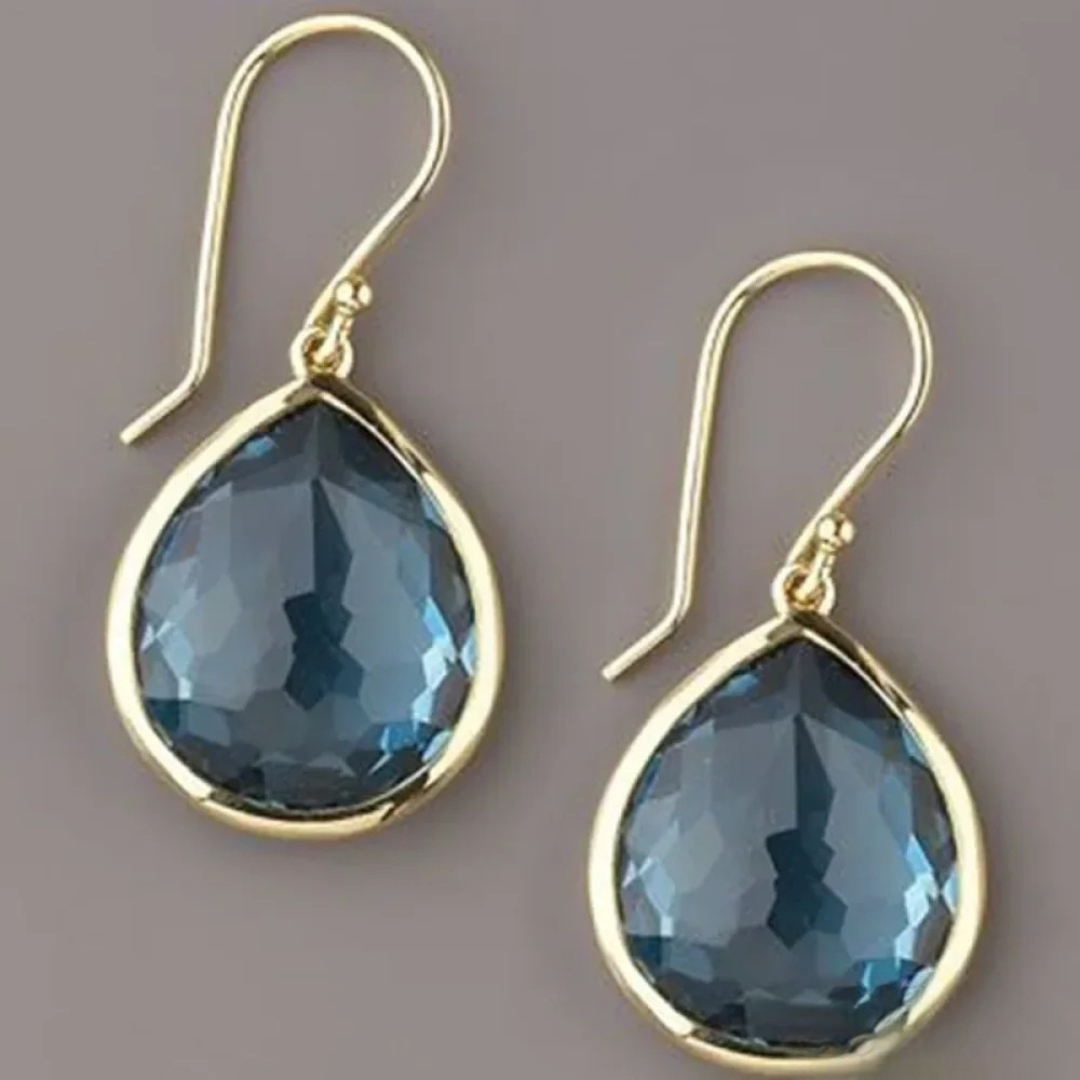Pendientes colgantes retro con cristal azul