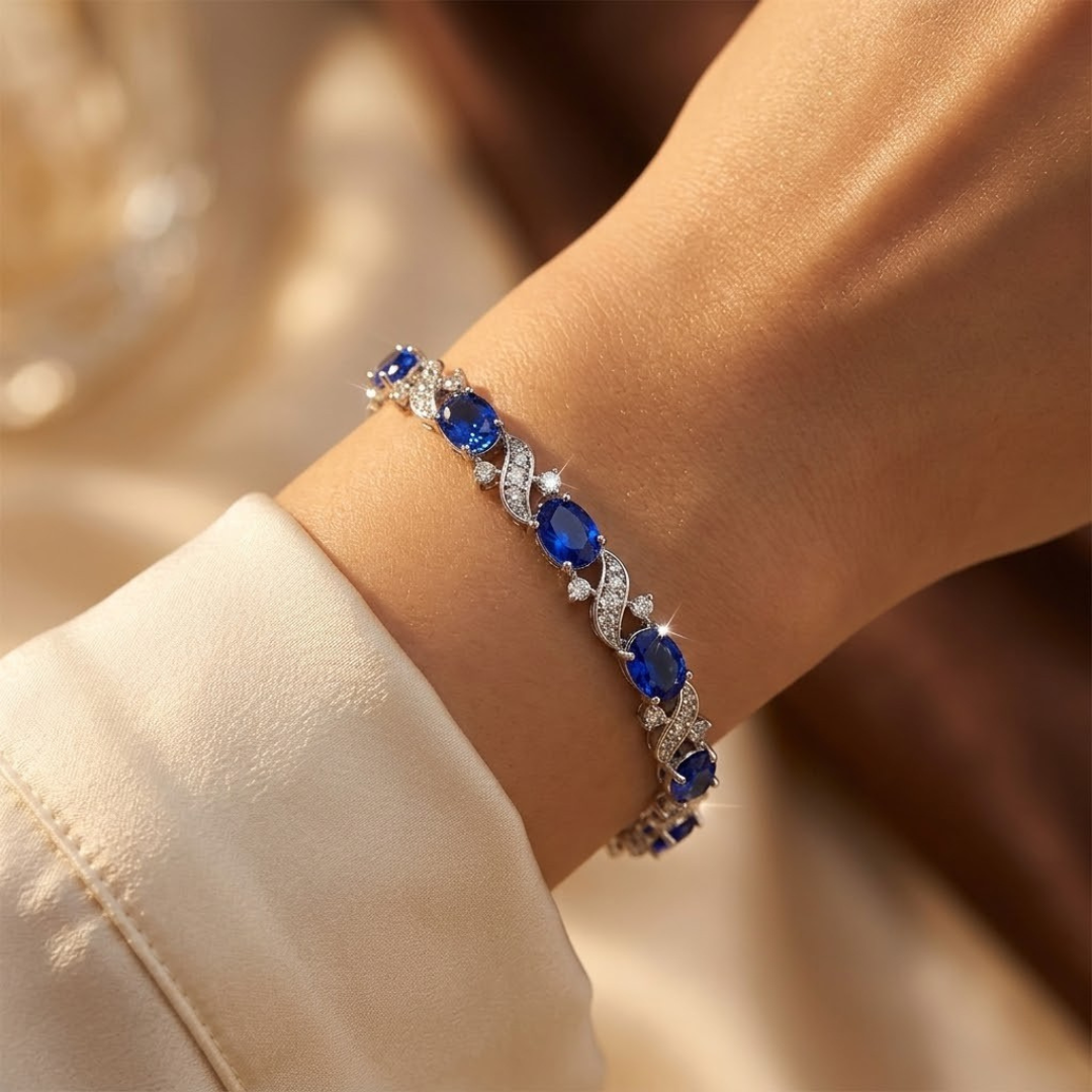 Bracelet à maillons floraux saphir en argent