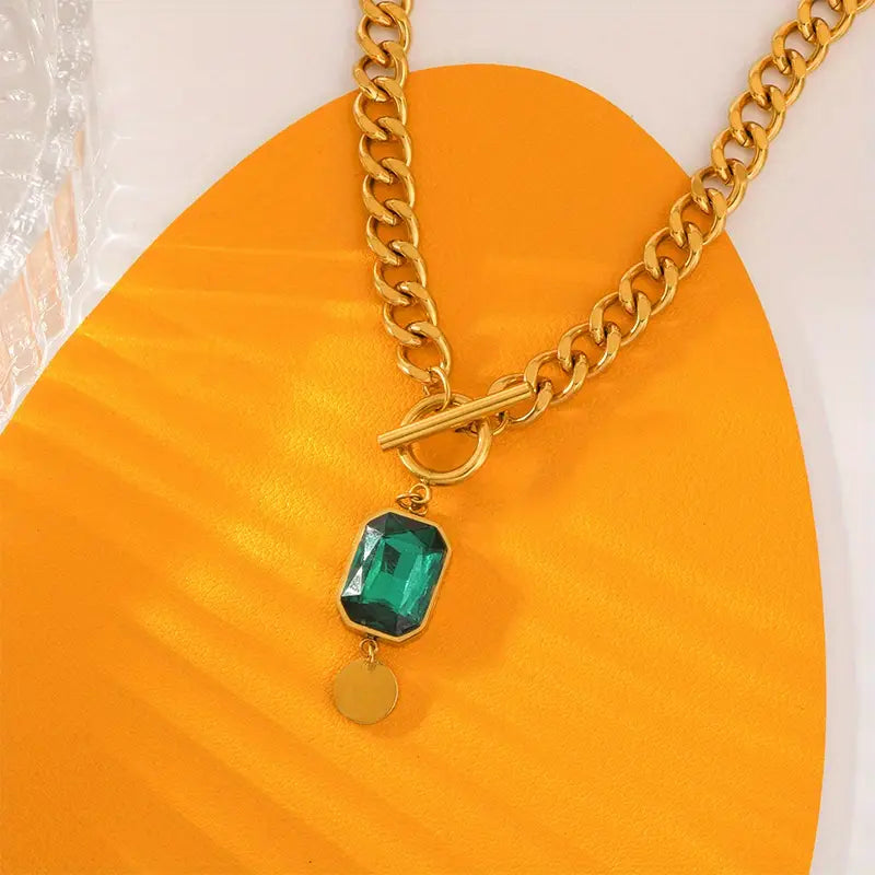Collier chaîne émeraude en or