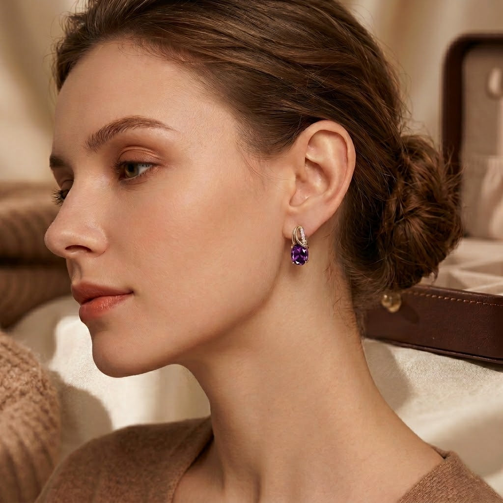 Boucles d'oreilles créoles en or à améthyste