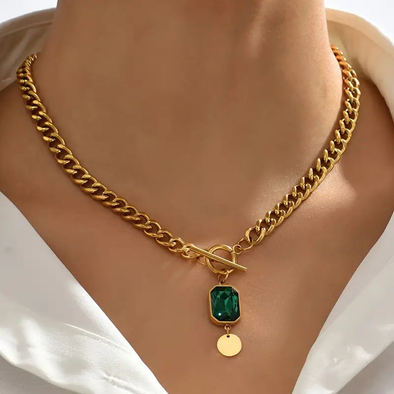 Collier chaîne émeraude en or