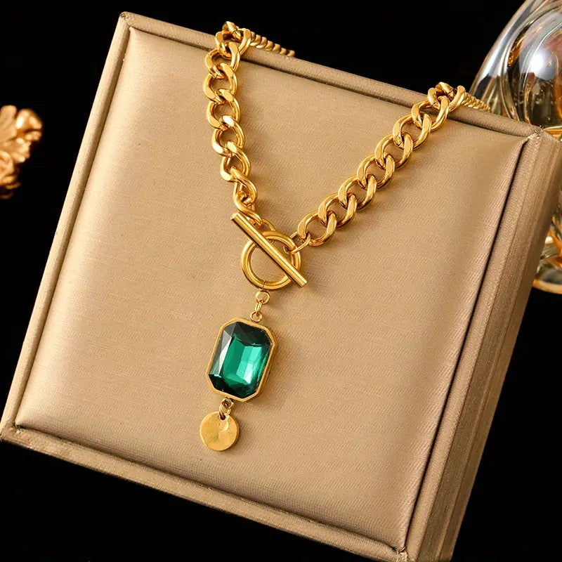 Collier chaîne émeraude en or