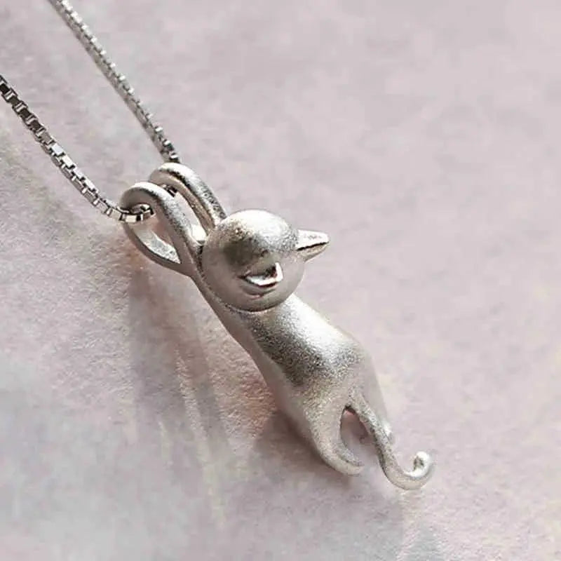 Collar divertido de gatito en plata esterlina 925