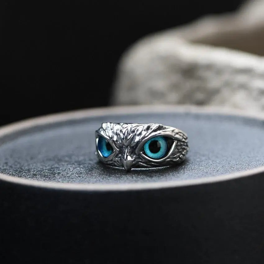 Bague ajustable Chouette porte-bonheur en argent et opale