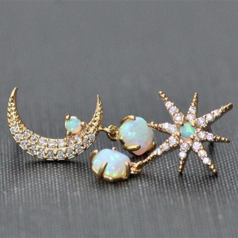 Offre : Boucles d’oreilles Lune et Étoile en or et opale