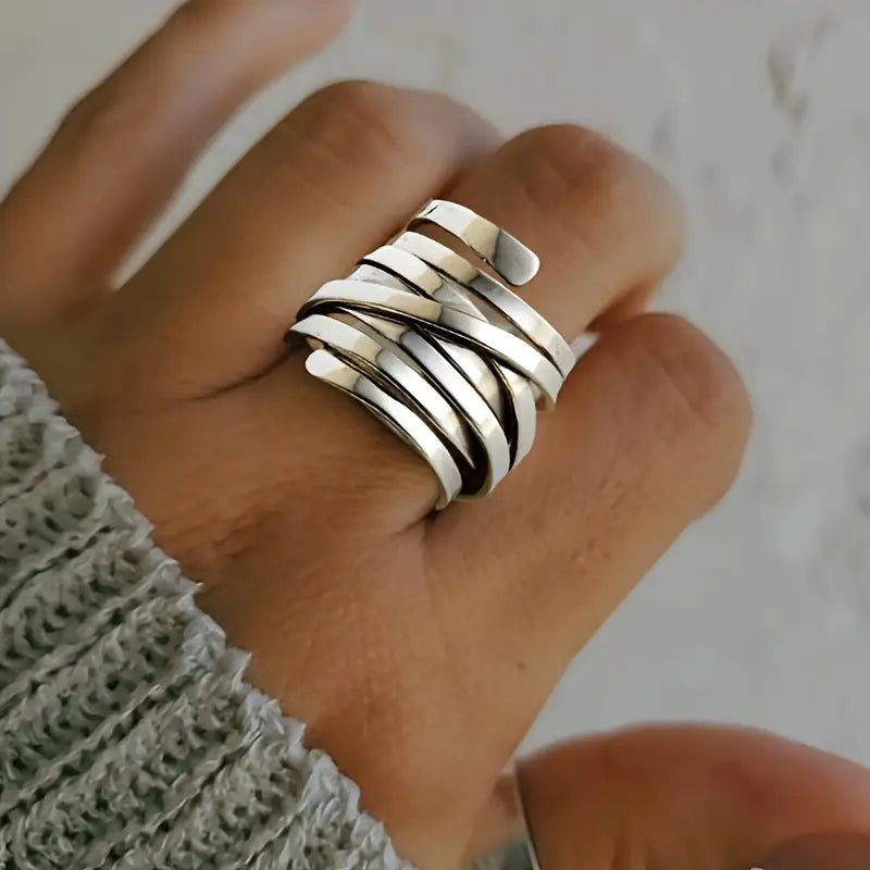Bliss - Anillo vintage plateado de capa gruesa
