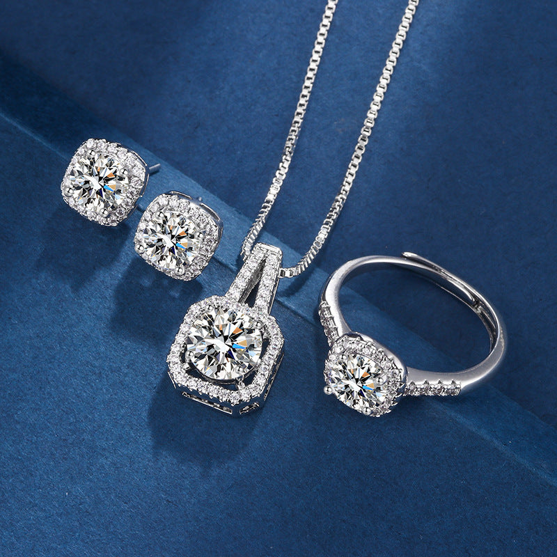 Set de joyería exclusivo Aria con corte radiante cuadrado en oro blanco