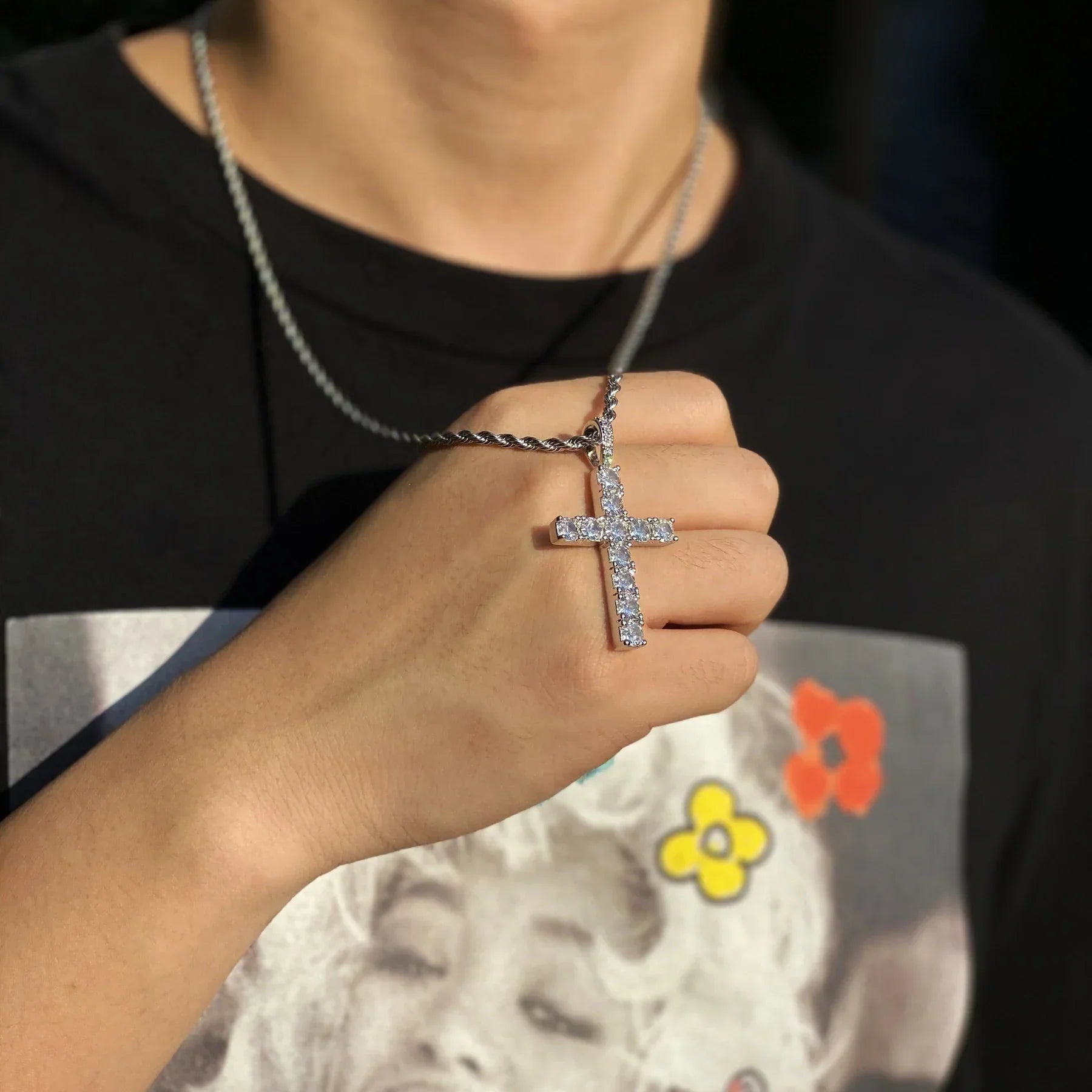 Moissanite cross necklace | White Gold
