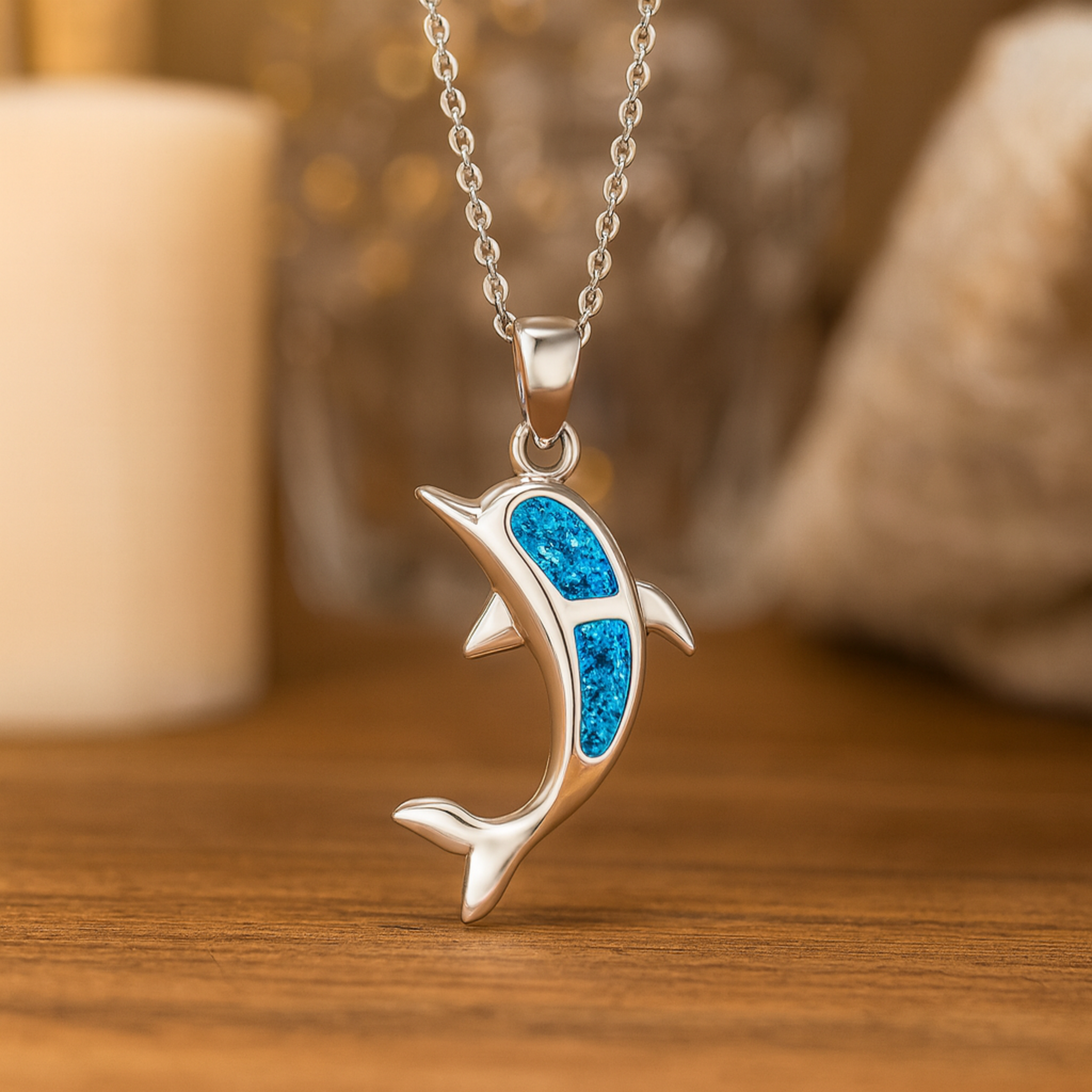 Collana in argento con delfino e opale