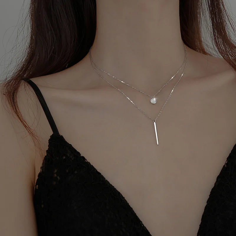 Collar de doble capa en plata de ley