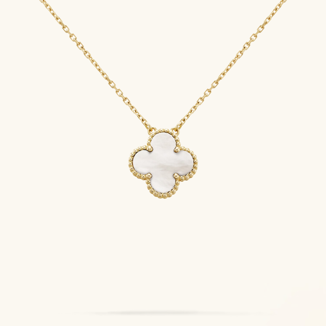 CLOVER | Collar Blanco/Dorado