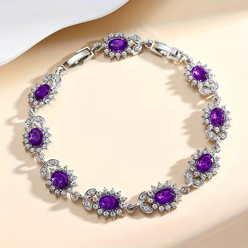 Bracelet floral améthyste en argent