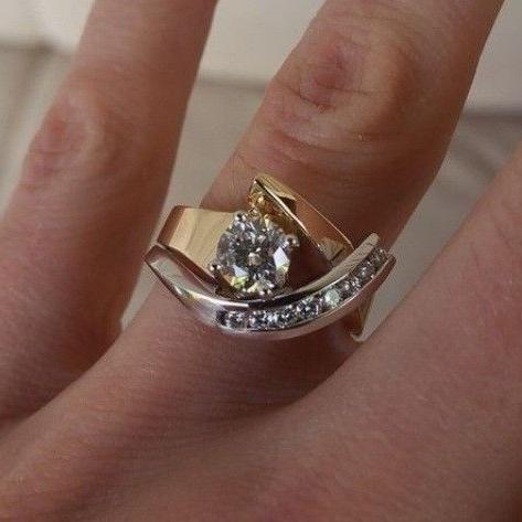 Bague zircone irrégulière antique or & argent | Or mixte