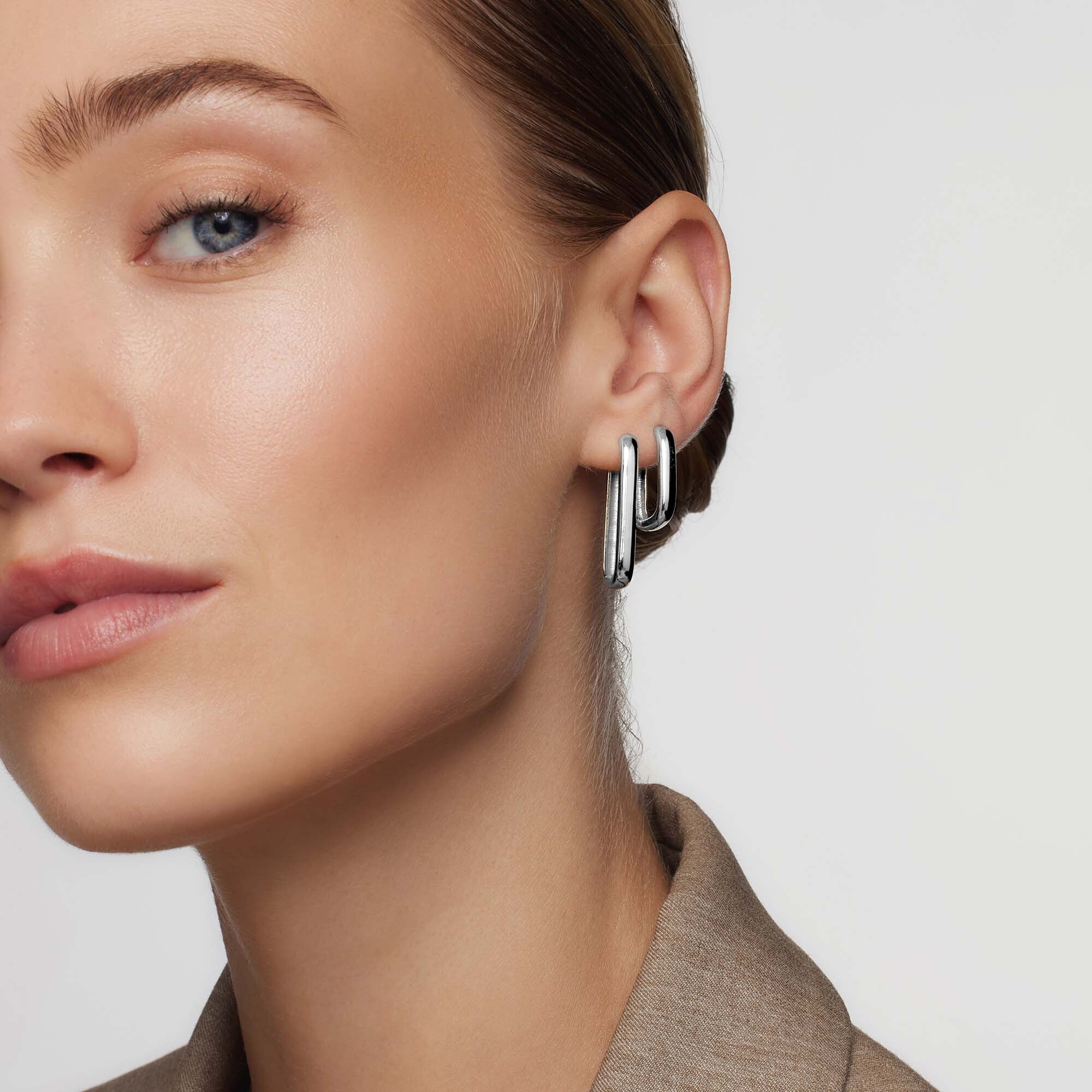 Large Icon Hoops | White Gold