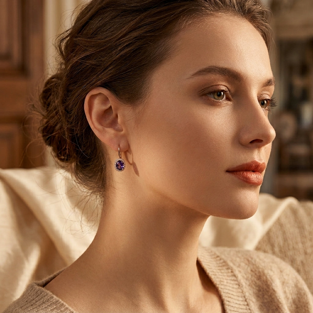 Boucles d'Oreilles Couronne en Or et Améthyste