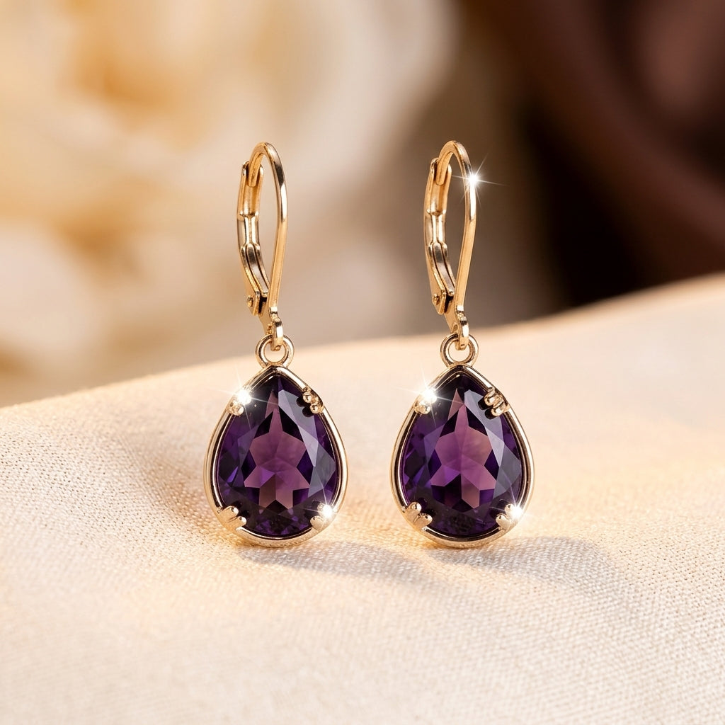Boucles d'oreilles pendantes Améthyste et Or
