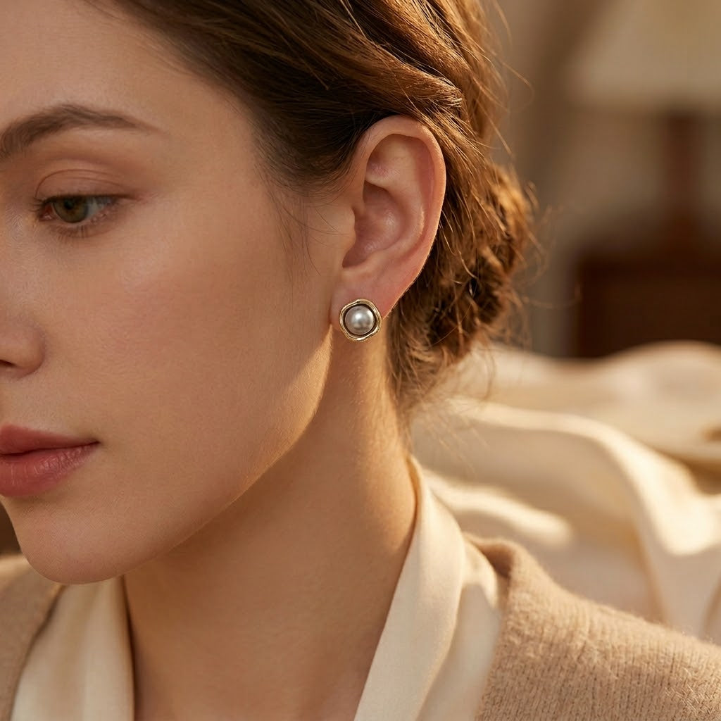 Boucles d'oreilles puces en perles dorées