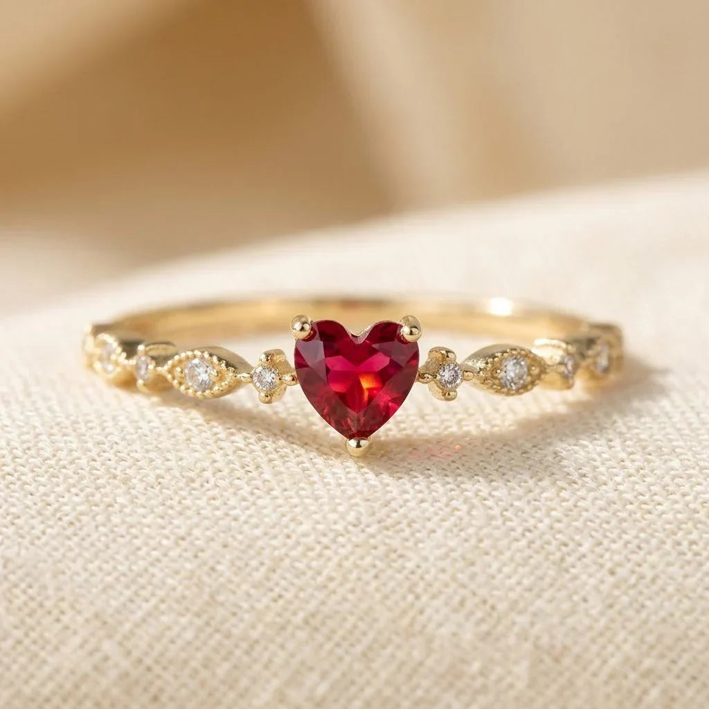 Bague cœur rubis en or