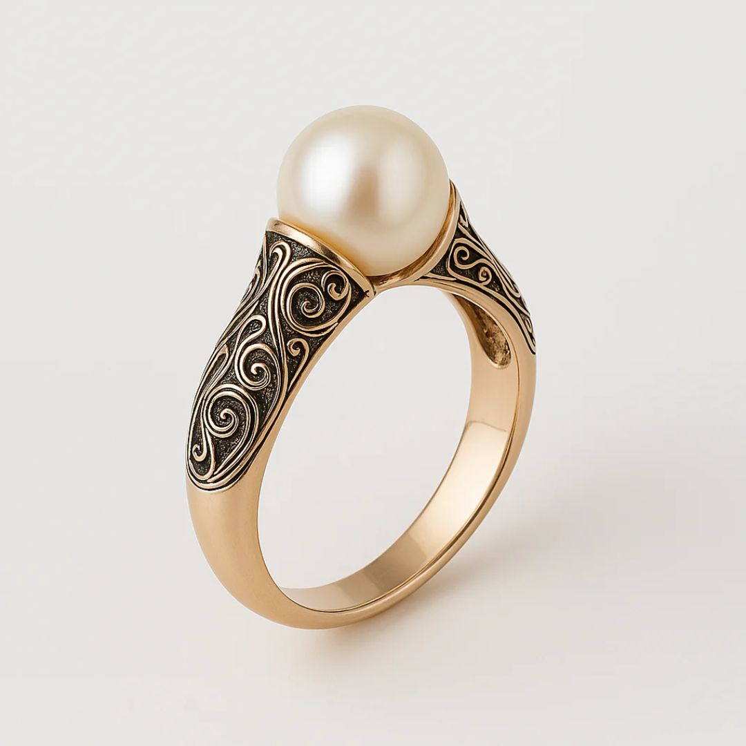 Anillo de oro filigranado con perla