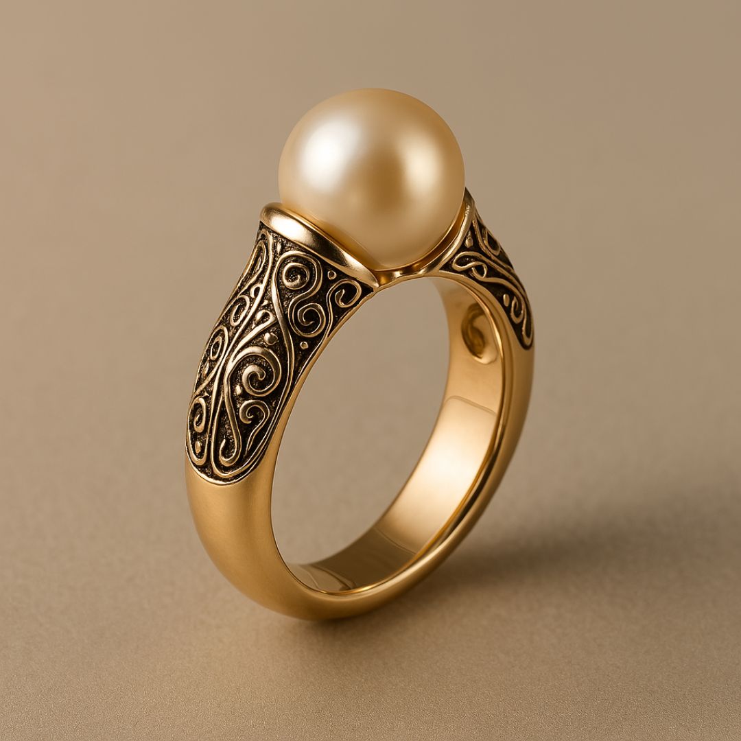 Anillo de oro filigranado con perla