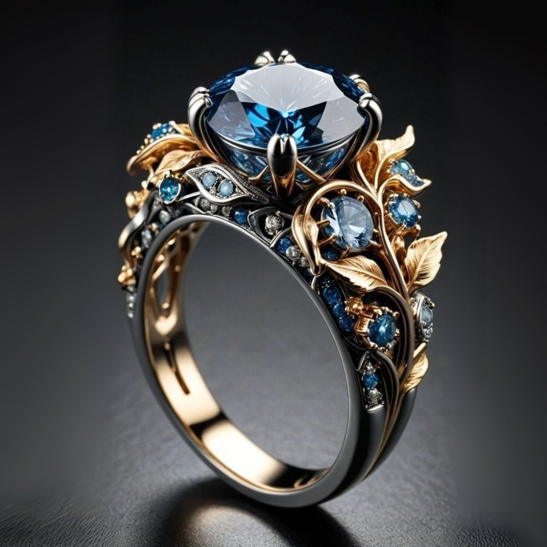 Anillo exótico de flor con cristal azul