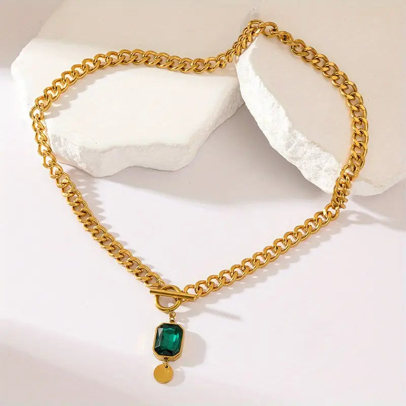 Collier chaîne émeraude en or