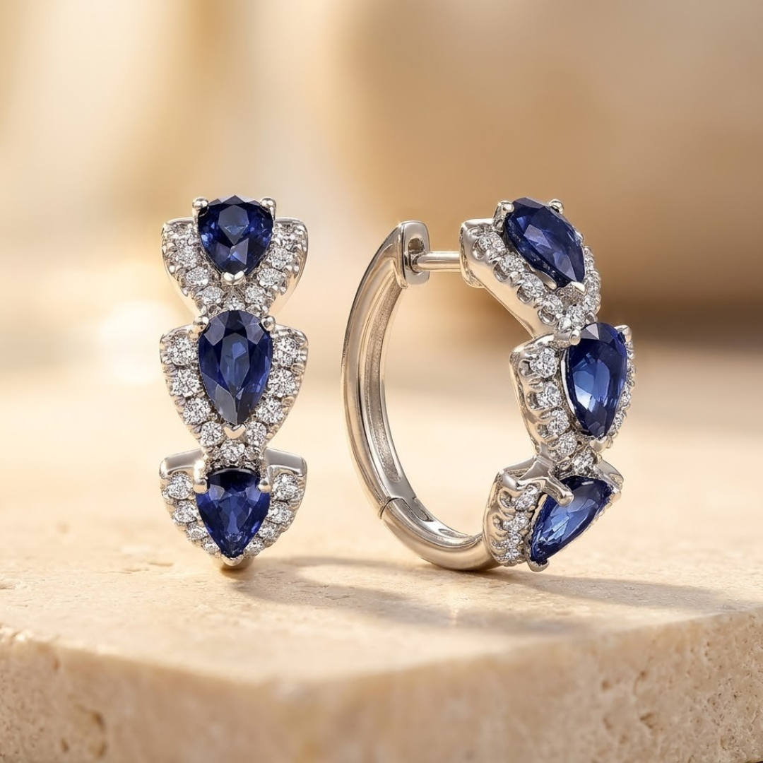 Boucles d'oreilles créoles halo saphir en argent
