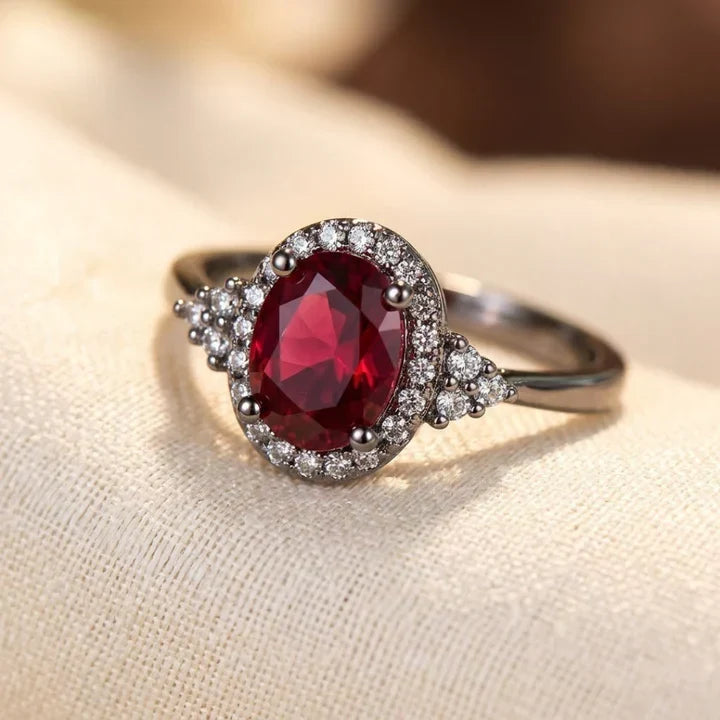 Bague halo rubis en argent
