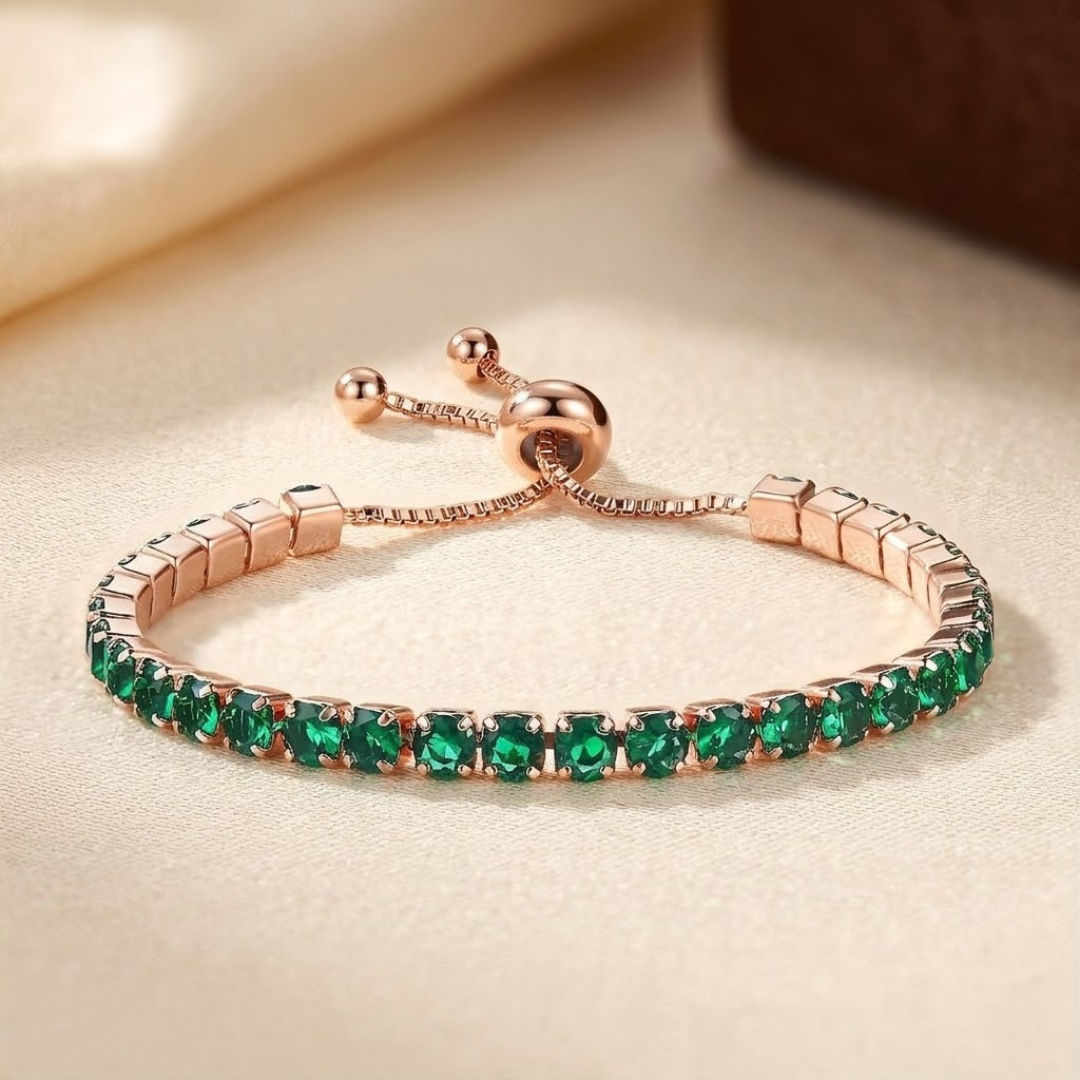 Bracelet tennis émeraude ajustable en or
