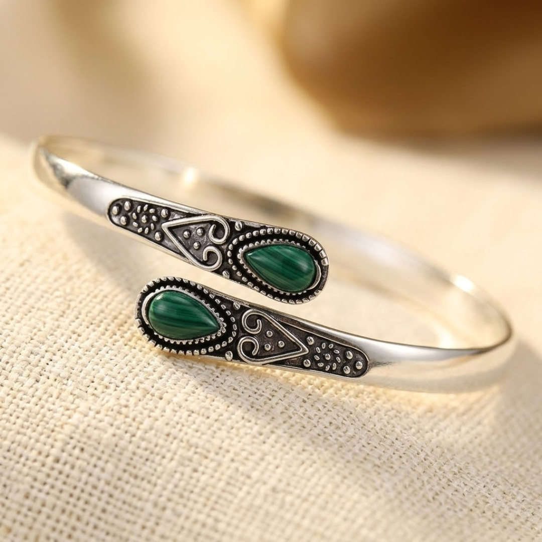 Bracelet jonc vintage émeraude en argent
