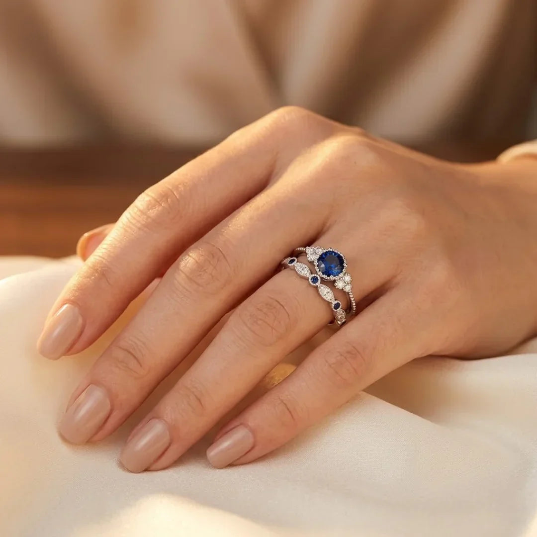 Bague halo saphir en argent