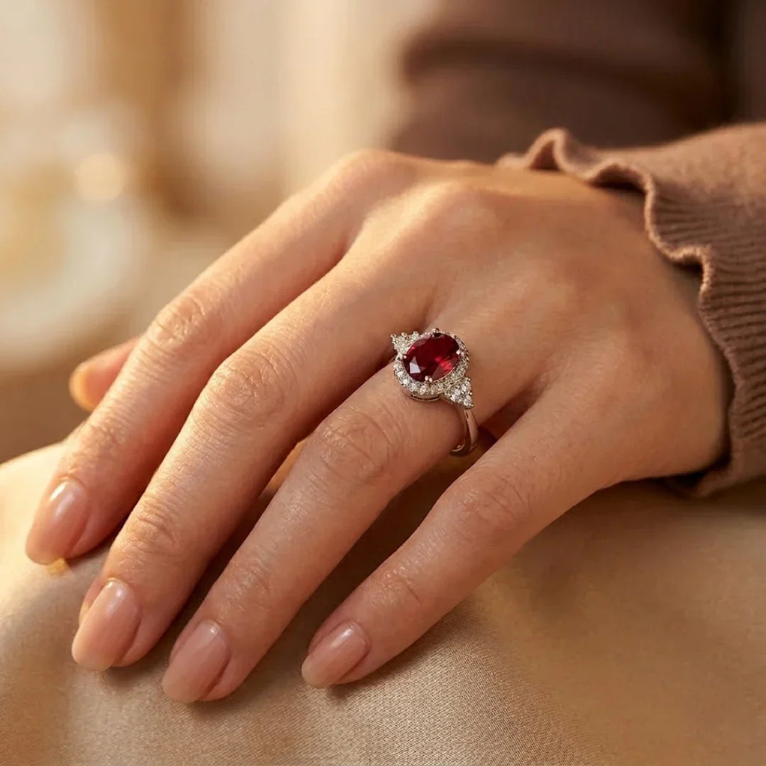 Bague halo rubis en argent