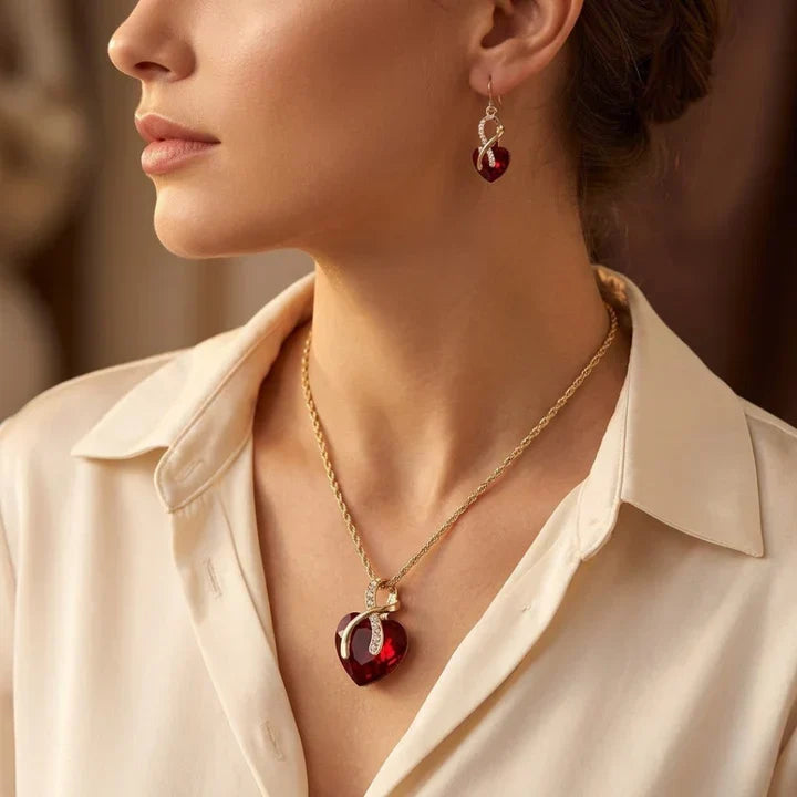 Ensemble de bijoux cœur torsadé rubis en or