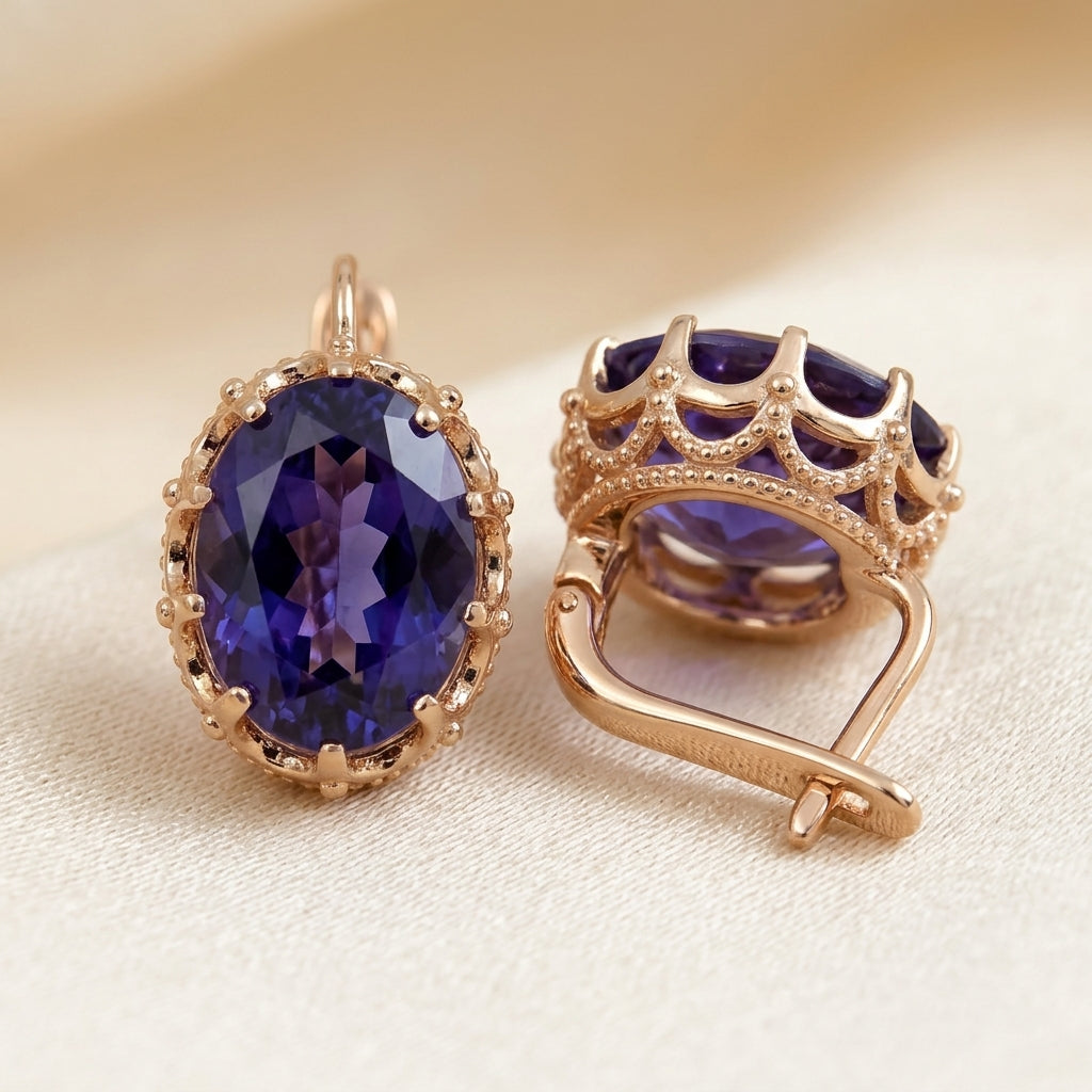 Boucles d'Oreilles Couronne en Or et Améthyste
