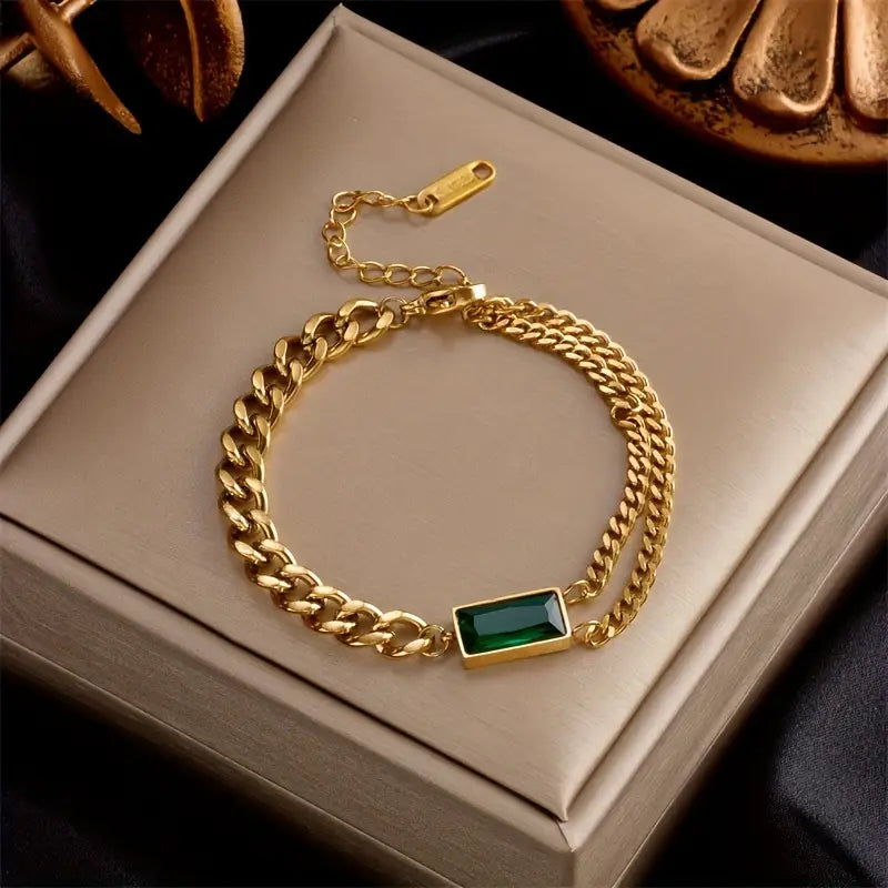 Bracelet chaîne barrette émeraude en or