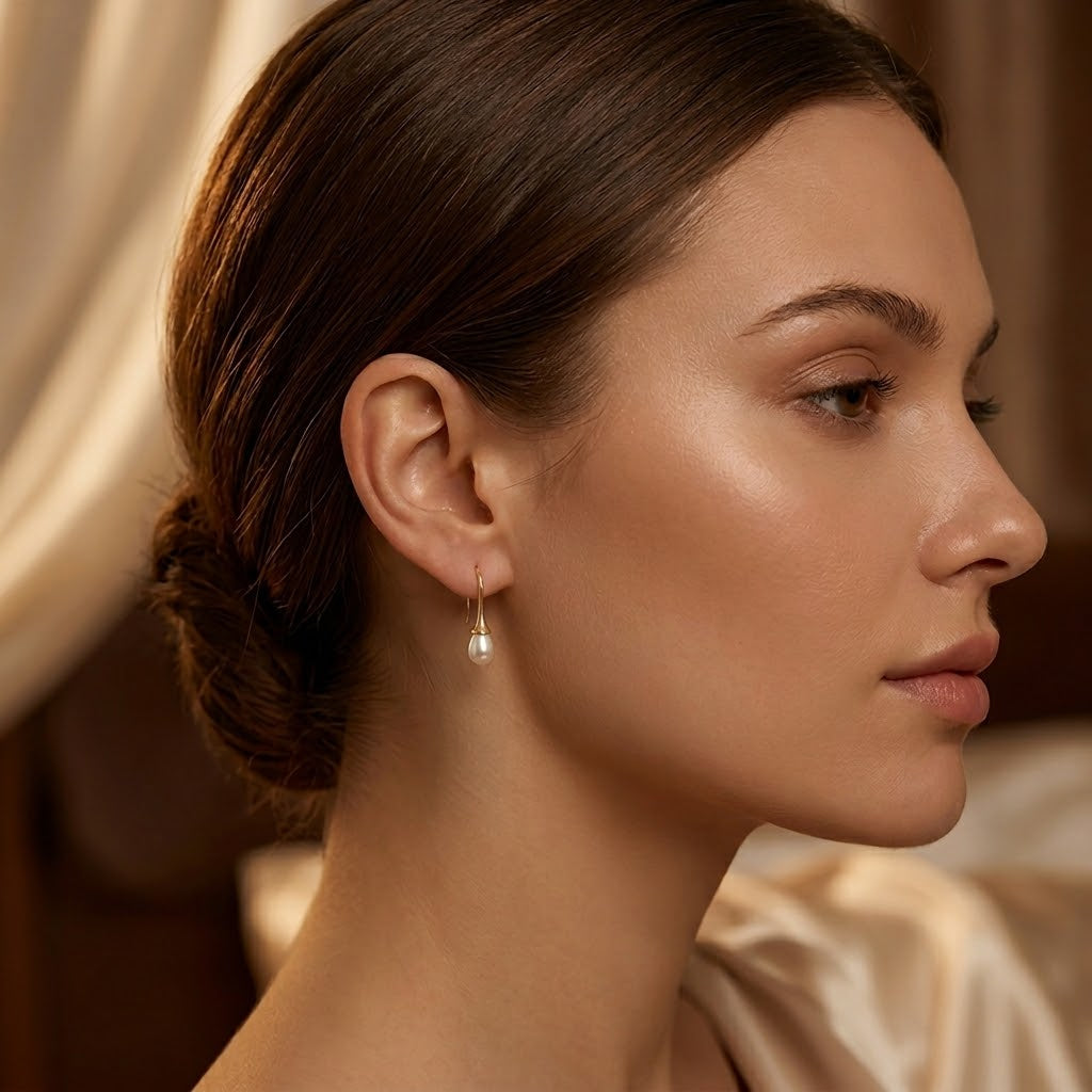 Boucles d'oreilles pendantes en or et perle