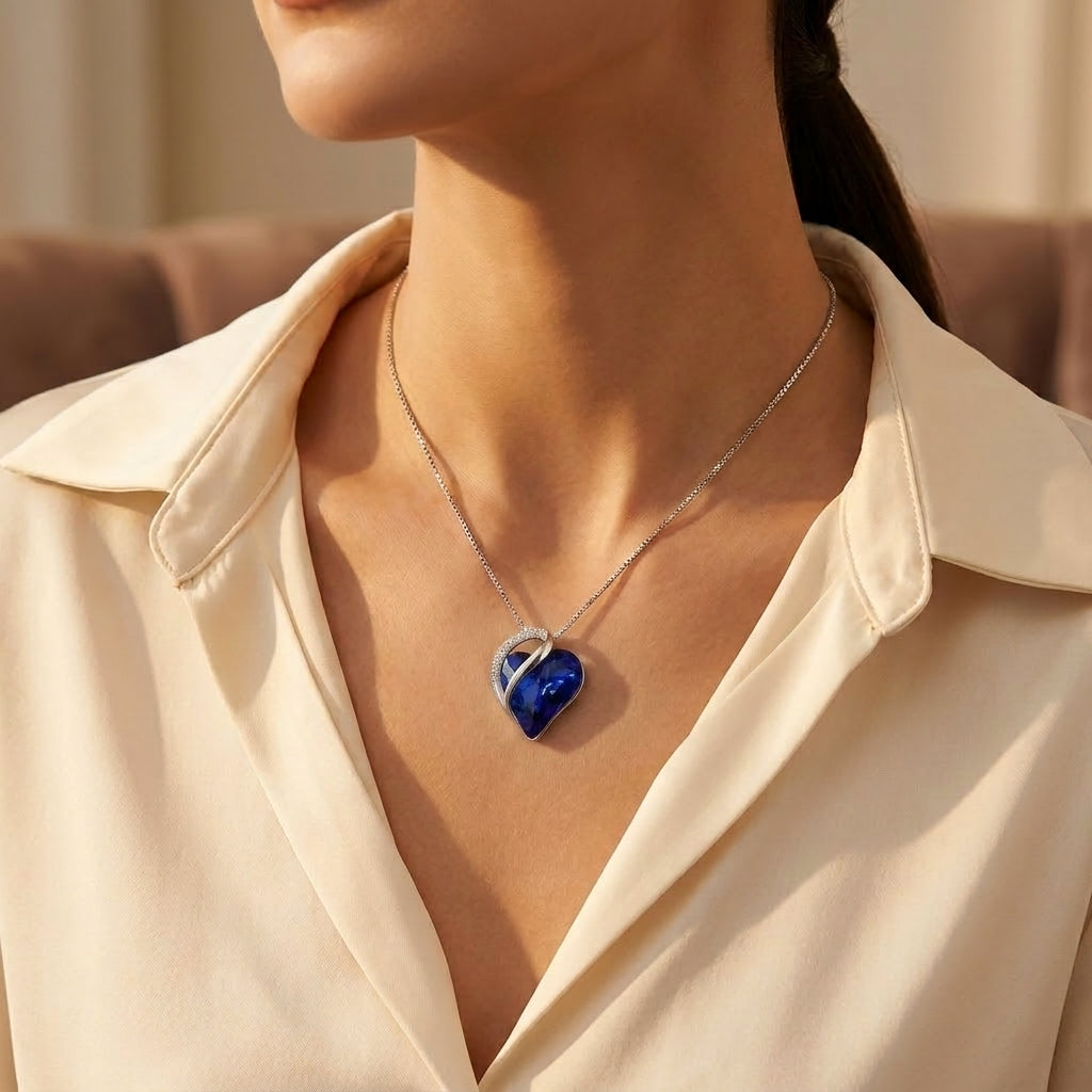Collier cœur saphir en argent