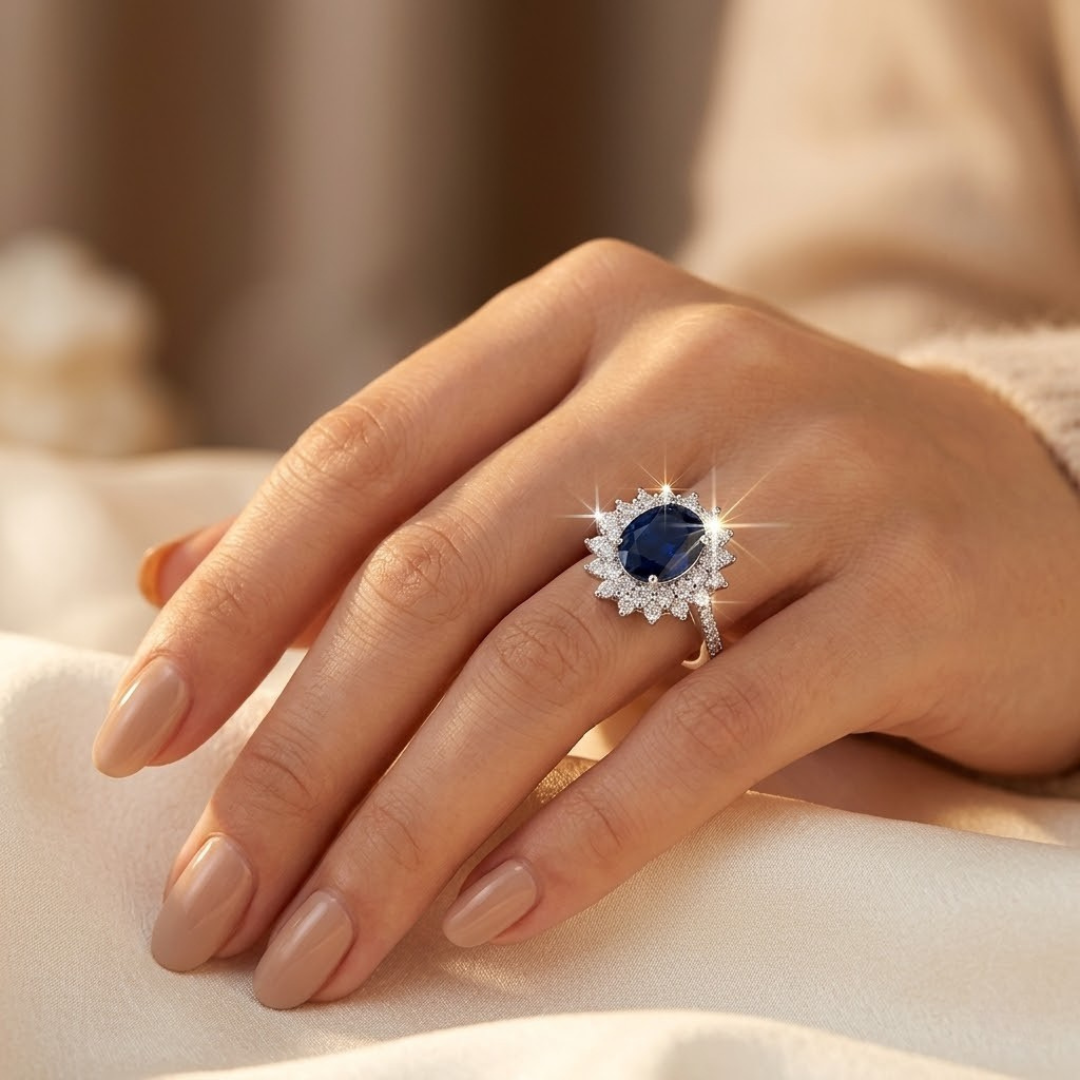 Bague halo saphir en or
