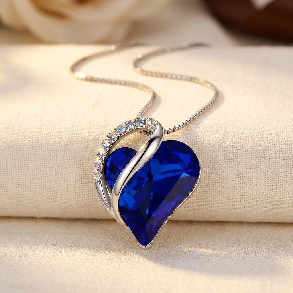 Collier cœur saphir en argent