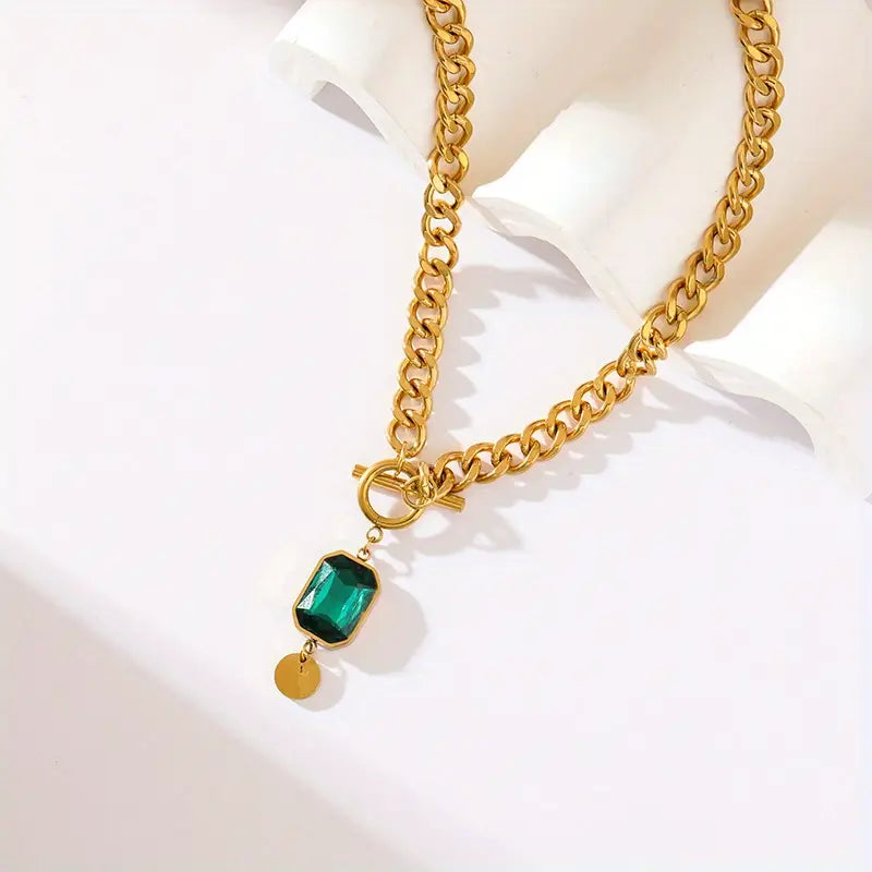 Collier chaîne émeraude en or