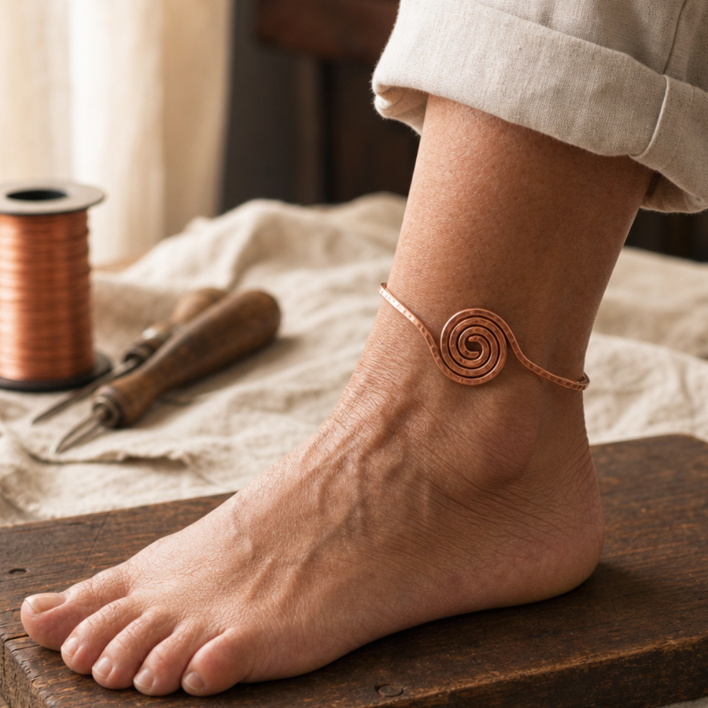 Bracelet de cheville en cuivre spiralé