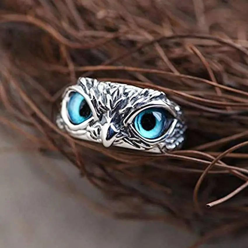Bague ajustable Chouette porte-bonheur en argent et opale