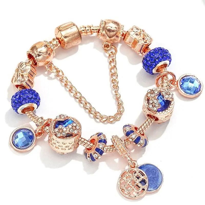Pulsera en oro rosa con cristal azul