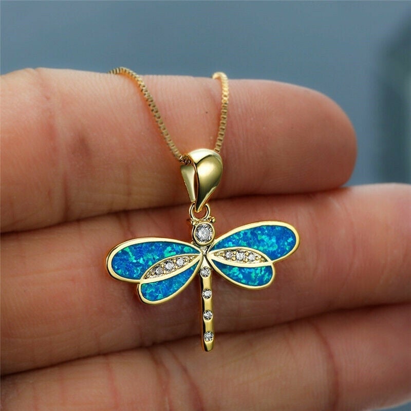 Collana con libellula dorata e opale