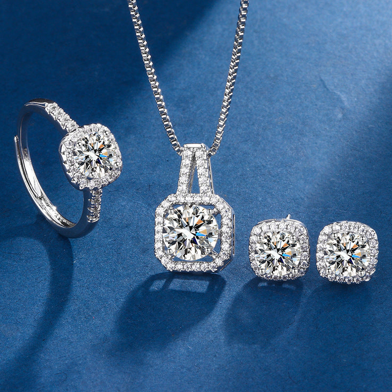 Conjunto de joyería exclusivo Aria con corte radiante cuadrado en oro blanco