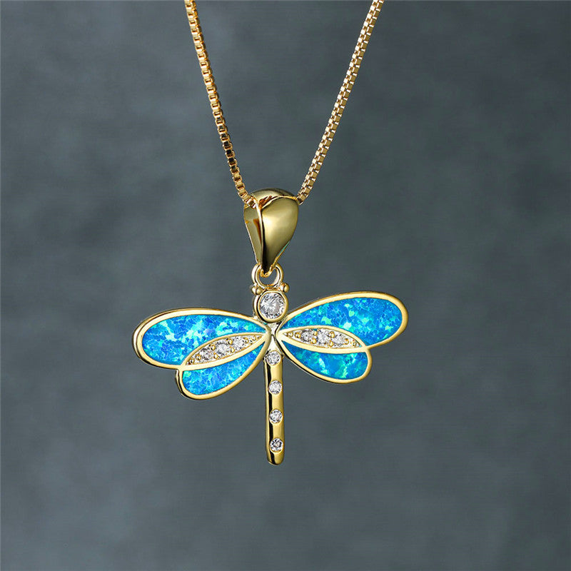 Collier libellule doré avec opale