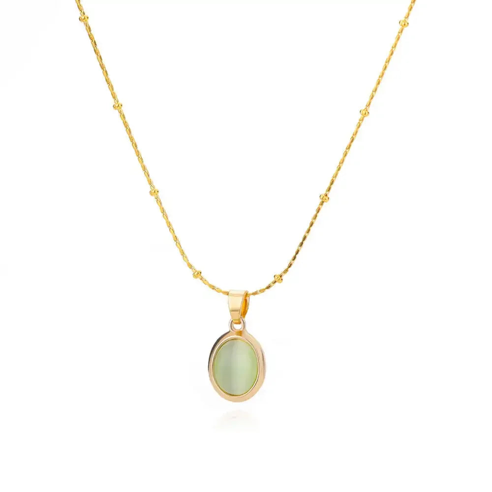 Collar chic de acero inoxidable dorado con colgante de ópalo en forma de gota de agua