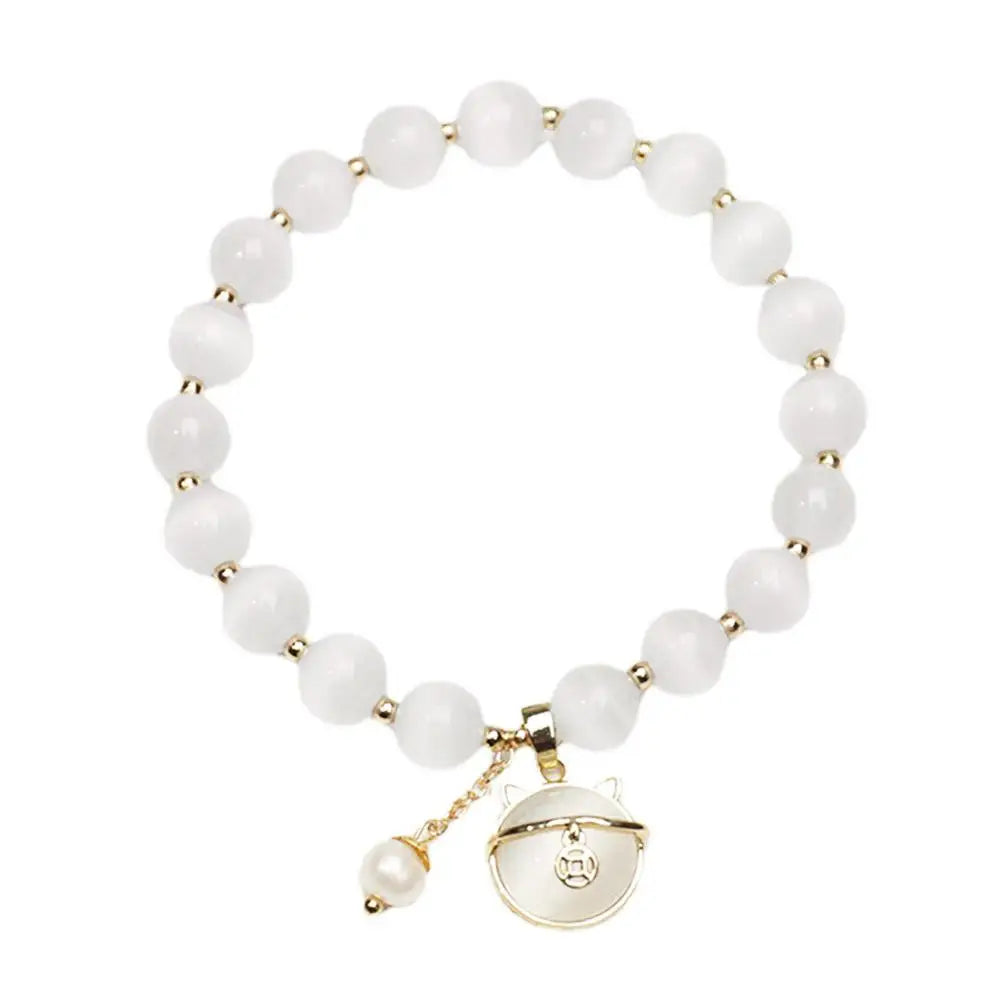 Pulsera de perlas con colgante de gato de la suerte