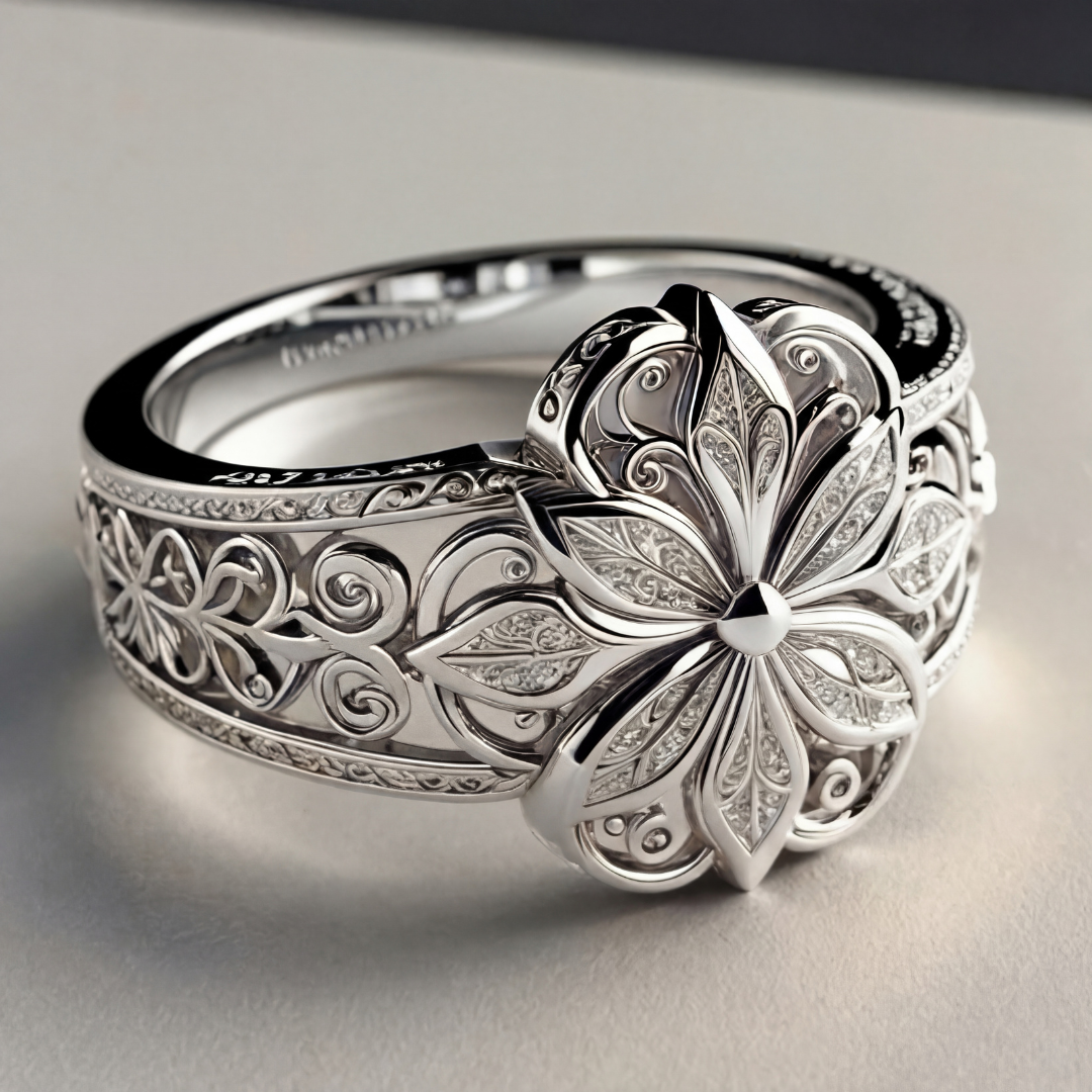 Anillo exótico de oro con circonia y flor