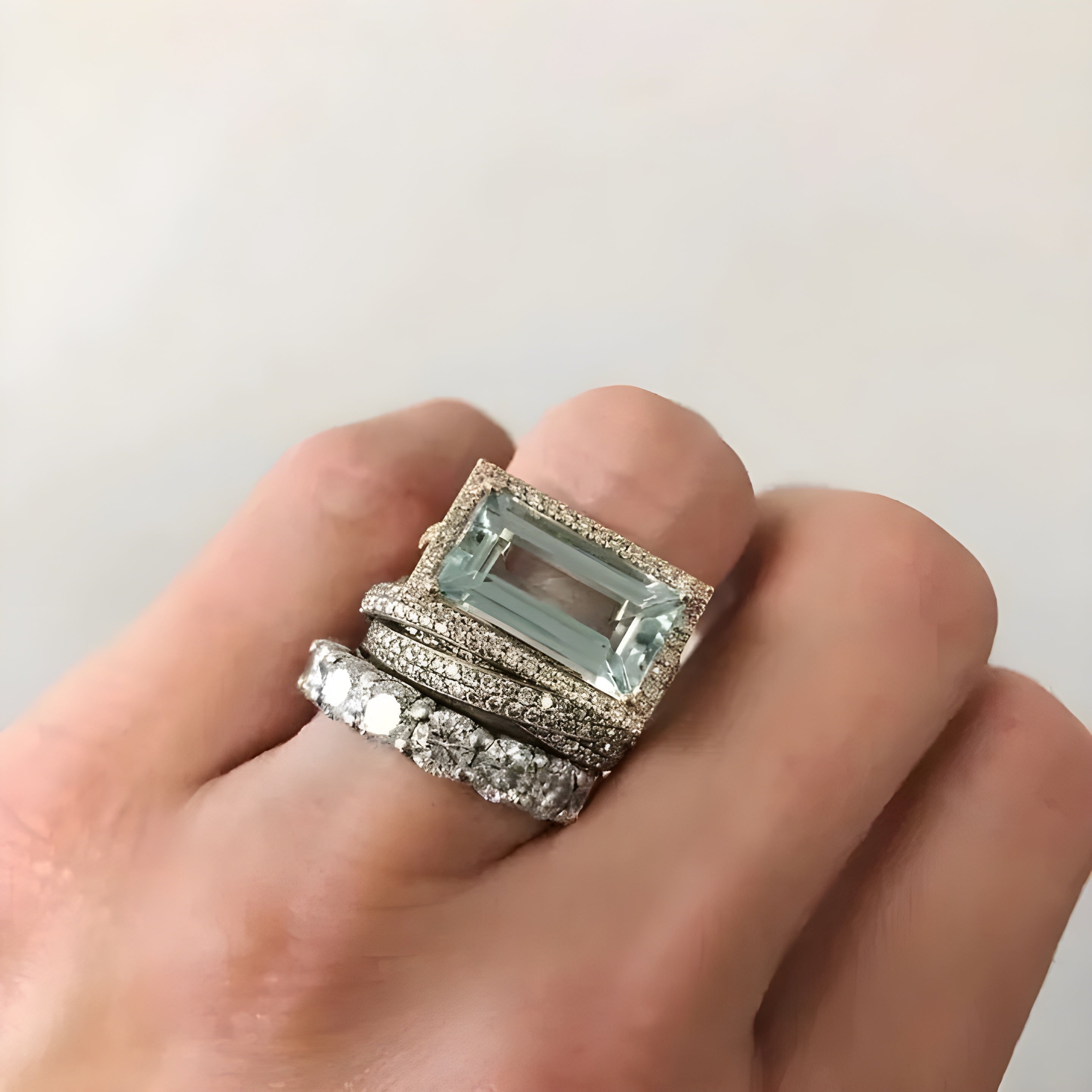 Set de anillos vintage plateados con cristal turquesa